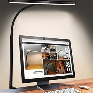 ACNCTOP LED Desk Lamp for Office Home - Eye-Caring Architect Task Lamp 25 Lighting Modes Adjustable Flexible Gooseneck Clamp Light for Workbench Drafting Reading Study (Black)