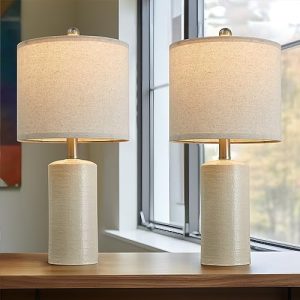 G-SAFAVA 20.25" Modern Ceramic Table lamp Set of 2 Small Farmhouse Bedside lamp Creamy-White Nightstand Lamp End Table Lamps for Living Room Bedroom Study Office