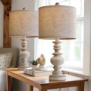 BOBOMOMO Tradition 20" Rustic Table Lamp Set of 2 for Living Room Bedroom Bedside Desk Lamps Bedroom Nightstand Vintage Lamps Linen