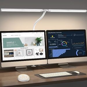 Led Desk Lamp for Office Home - Eye Caring Architect lamp with Clamp,Dual Screen Computer Monitor Gooseneck Smart Light: 24W 5 Color Flexible Adjustable Lighting Table Lamp for Study White