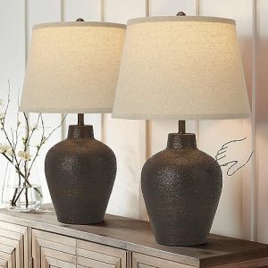 BrightWe Farmhouse Rustic Table Lamps Touch Control 3-Way Dimmable Touch Lamps Set of 2 for Bedroom Living Room Dark Brown Terracotta Nightstand Bedside Lamps End Table Lamps Home Office, 21” Tall